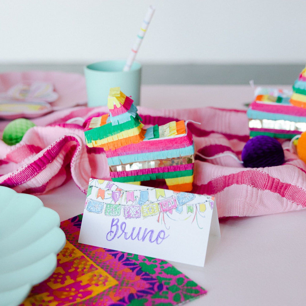 HAND PAINTED FIESTA BANNER PATTERN PLACE CARD Rosanne Beck Collections Bonjour Fete - Party Supplies