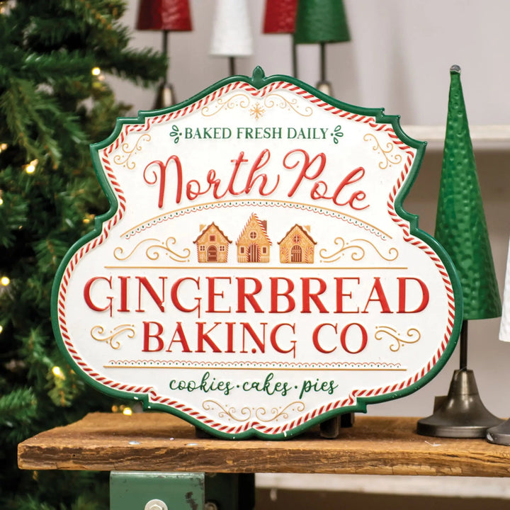 NORTH POLE GINGERBREAD BAKING CO. METAL SIGN Col House Designs Christmas Holiday Kitchen & Entertaining Bonjour Fete - Party Supplies