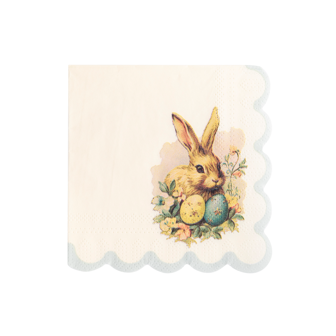 PLNP236 - Vintage Easter Bunny Scallop Paper Cocktail Napkin My Mind’s Eye Bonjour Fete - Party Supplies