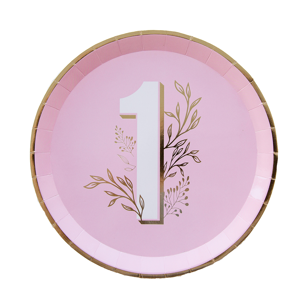 FIRST 1ST BIRTHDAY LARGE PINK PARTY PLATES - 'ONE' Jollity & Co. + Daydream Society Plates Bonjour Fete - Party Supplies