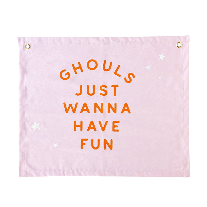 Pink Ghouls Just Wanna Have Fun Canvas Flag Bonjour Fete Party Supplies Halloween Party Decorations