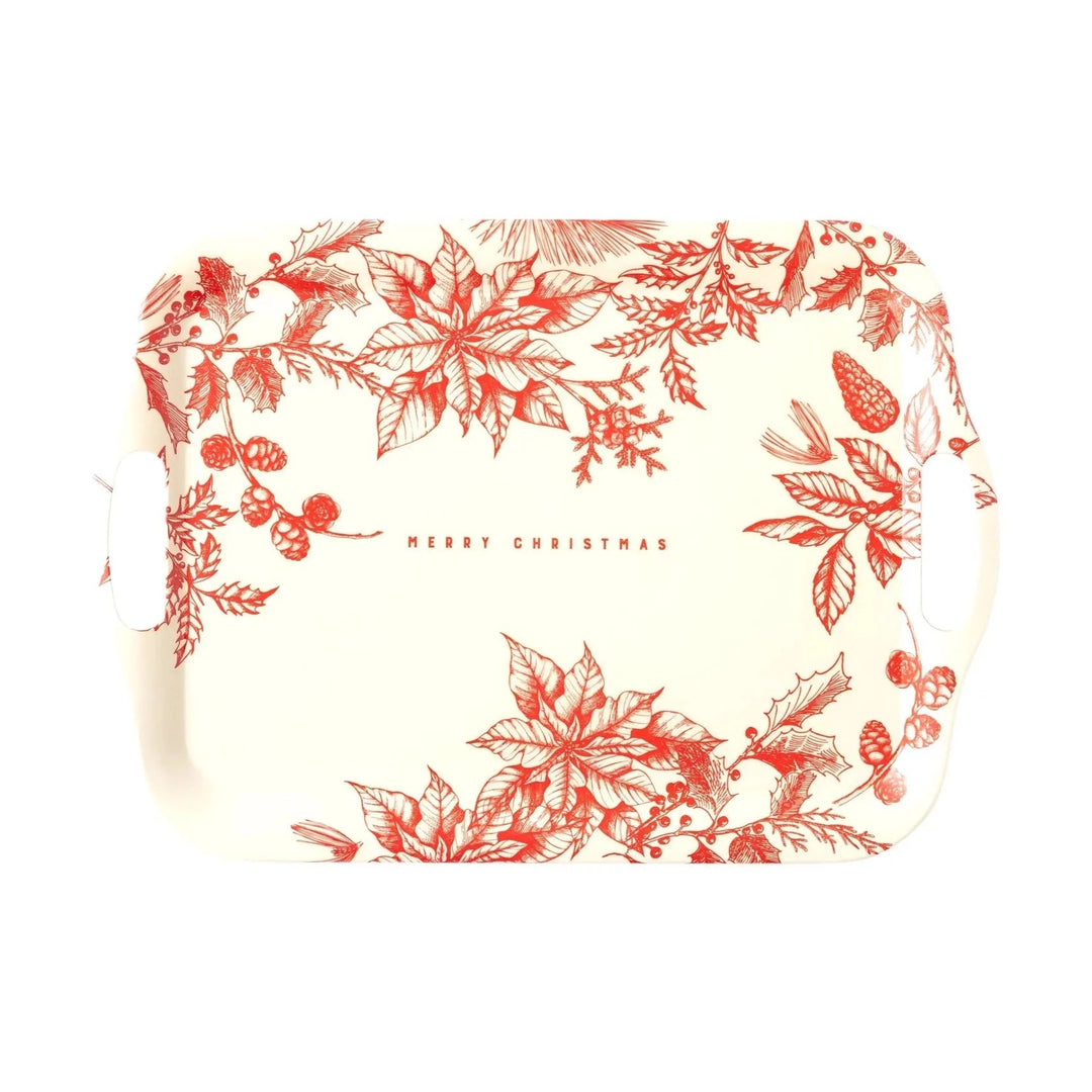 RED FLORAL MERRY CHRISTMAS REUSABLE BAMBOO TRAY My Mind’s Eye Christmas Holiday Kitchen & Entertaining Bonjour Fete - Party Supplies