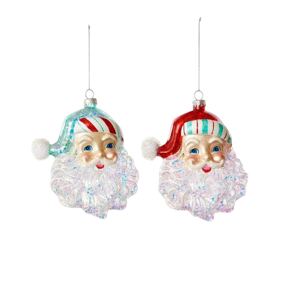CANDY STRIPE SANTA HEAD GLASS ORNAMENT Regency International Christmas Ornament Bonjour Fete - Party Supplies
