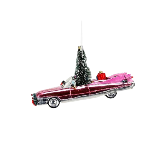 PINK CADDY GLASS ORNAMENT One Hundred 80 Degrees Christmas Ornament Bonjour Fete - Party Supplies