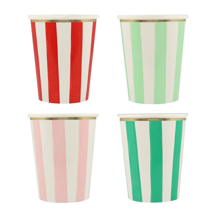 CHRISTMAS FESTIVE STRIPED CUPS Meri Meri Bonjour Fete - Party Supplies