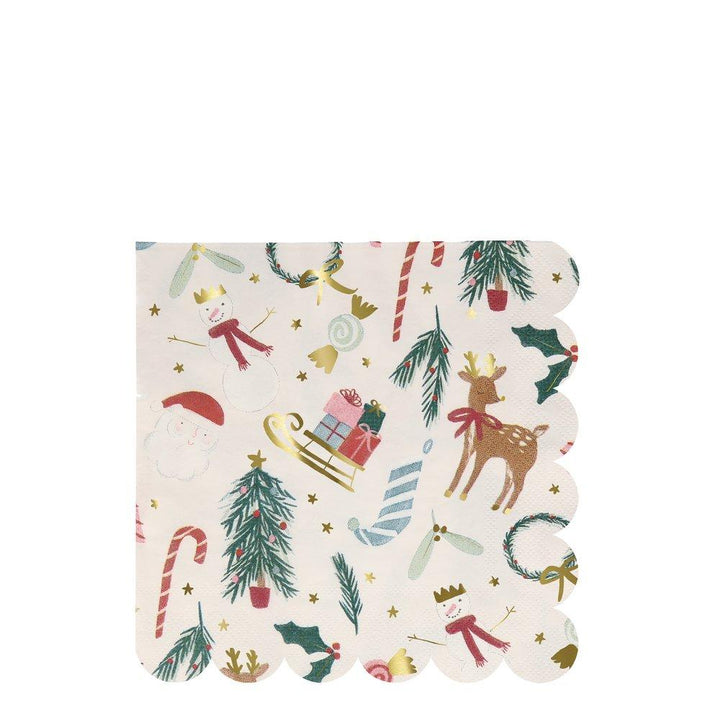 FESTIVE HOLIDAY NAPKINS Meri Meri Christmas Tableware LARGE - 6.5" Bonjour Fete - Party Supplies