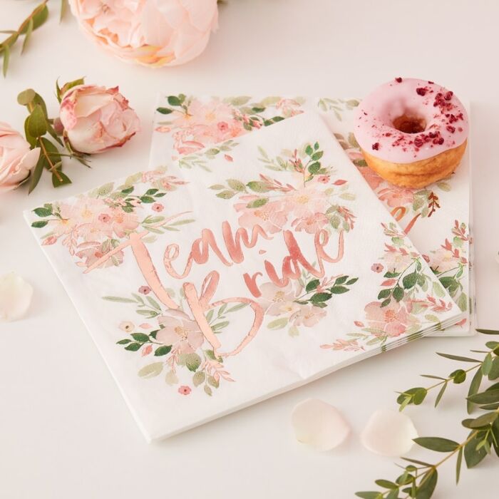 TEAM BRIDE FLORAL HEN PARTY NAPKINS Ginger Ray UK Napkins Bonjour Fete - Party Supplies