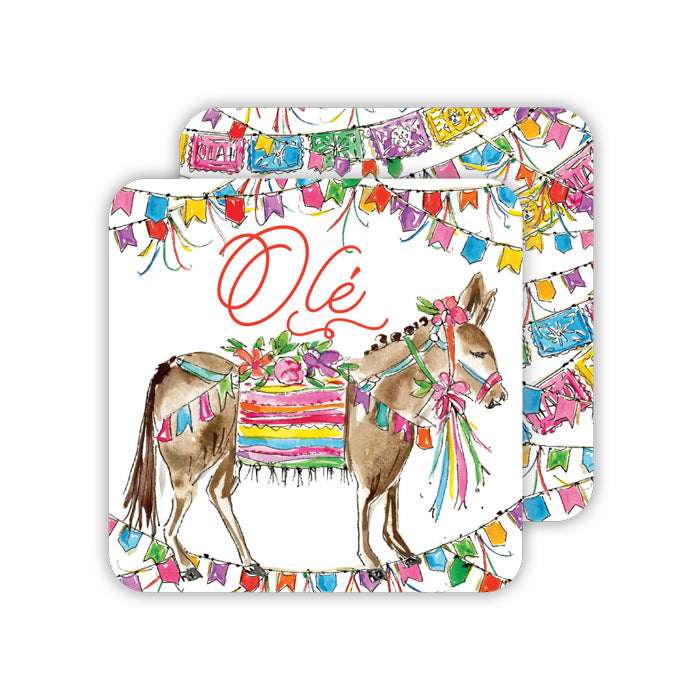 HANDPAINTED FIESTA DONKEY AND OTOMO BANNERS COASTER Rosanne Beck Collections Bonjour Fete - Party Supplies