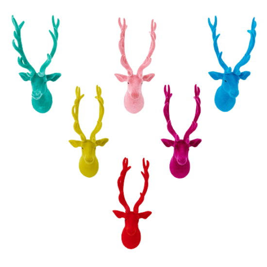 RAINBOW FLOCKED DEER BUST WALL MOUNT One Hundred 80 Degrees Decorative Trees Bonjour Fete - Party Supplies