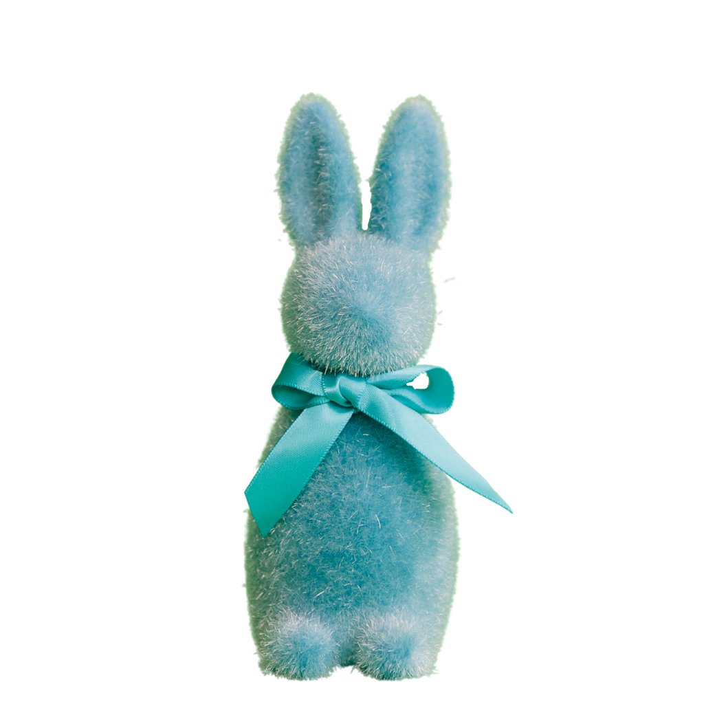 SMALL FLOCKED BUNNY One Hundred 80 Degrees Easter Decor Blue Bonjour Fete - Party Supplies