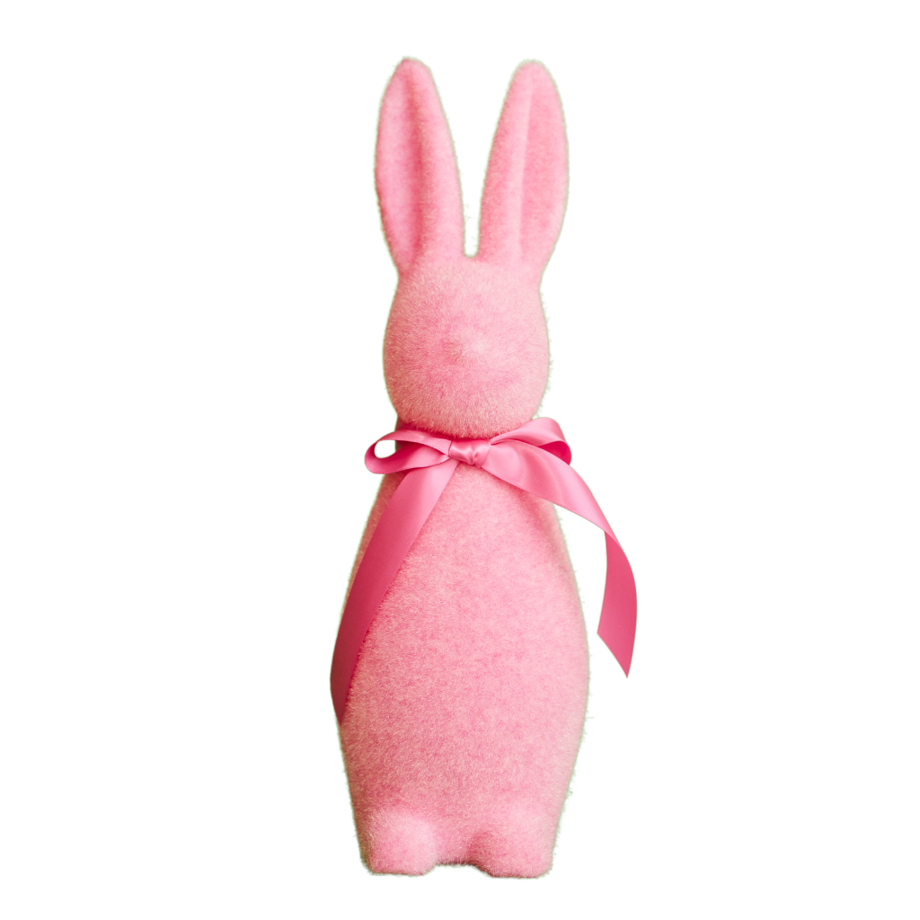 MEDIUM FLOCKED BUTTON NOSE EASTER BUNNY RABBIT - PASTEL One Hundred 80 Degrees Easter Decor Dark Pink Bonjour Fete - Party Supplies