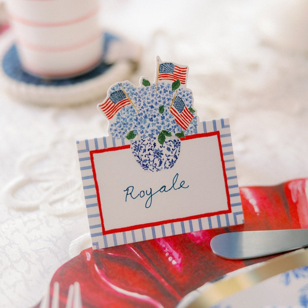 FLAGS AND HYDRANGEAS DIE-CUT PLACE CARDS Caspari Place Cards Bonjour Fete - Party Supplies