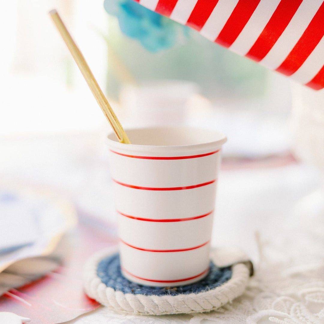 CANDY APPLE FRENCHIE STRIPED CUPS Jollity & Co. + Daydream Society Cups Bonjour Fete - Party Supplies