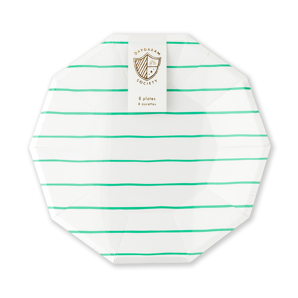FRENCHIE STRIPED CLOVER PLATES - 2 SIZE OPTIONS - 8 PK Jollity & Co. + Daydream Society Plates Bonjour Fete - Party SuppliesFRENCHIE STRIPED CLOVER PLATES - 2 SIZE OPTIONS - 8 PK - BONJOUR FETE