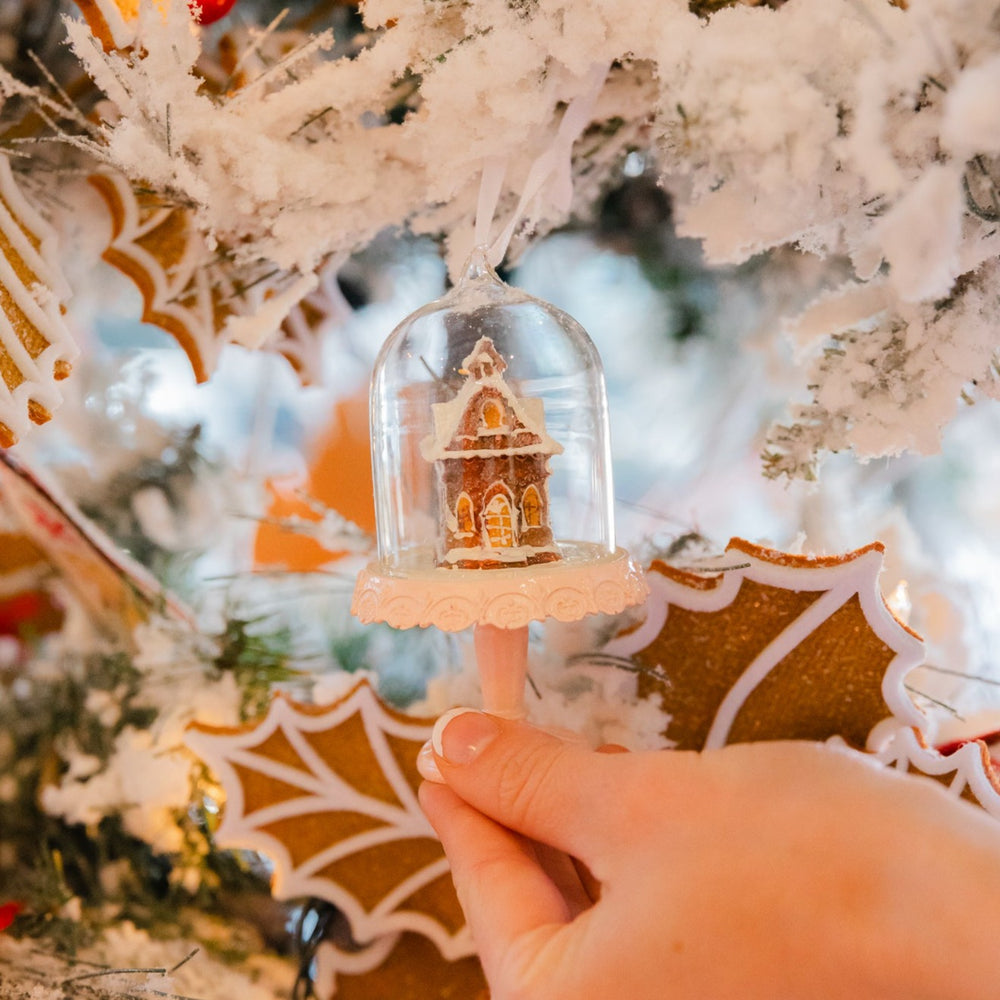 GINGERBREAD HOUSES IN CLOCHE DOME ORNAMENT Dunn Deals Christmas Holiday Party Decorations Bonjour Fete - Party Supplies