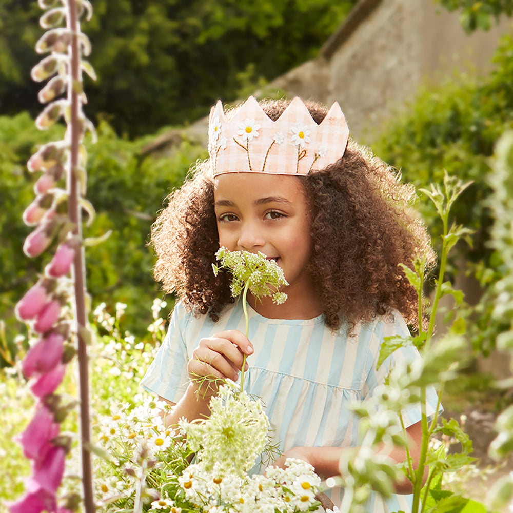 GINGHAM DAISY FLORAL PARTY CROWN Meri Meri Party Hats & Sashes Bonjour Fete - Party Supplies