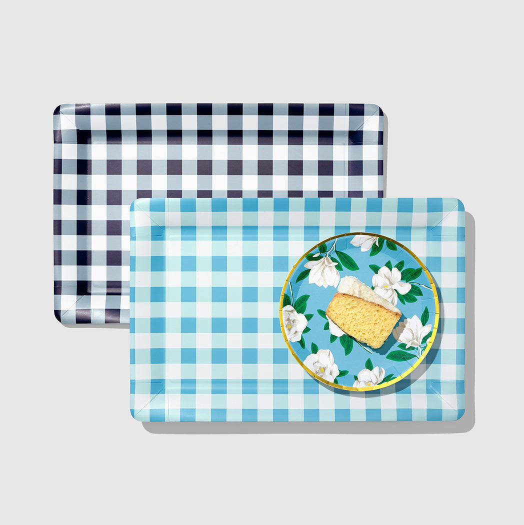 GINGHAM SERVING TRAYS BY COTERIE Coterie Party Supplies Plates Bonjour Fete - Party Supplies