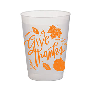 GIVE THANKS ORANGE FROST FLEX CUPS Rosanne Beck Collections Cups Bonjour Fete - Party Supplies