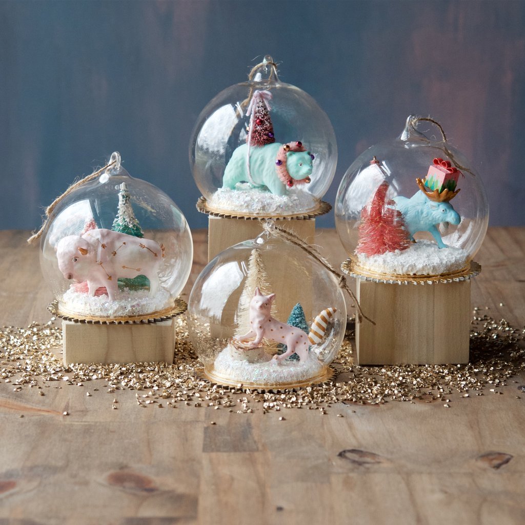 WOODLAND GLASS DOME ORNAMENT Glitterville Christmas Ornament Bonjour Fete - Party Supplies