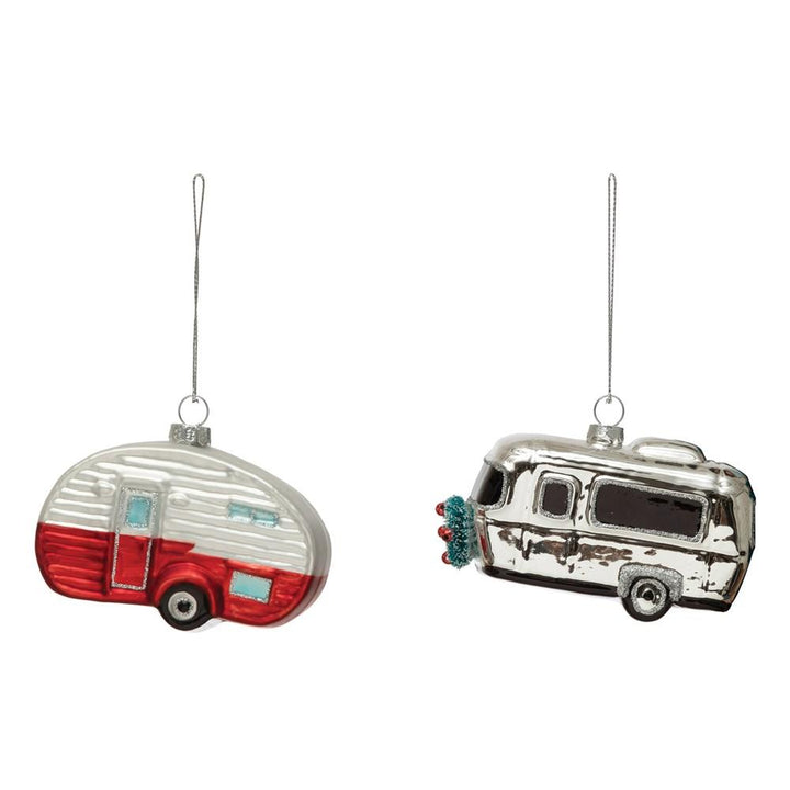 GLASS VINTAGE CAMPER CHRISTMAS ORNAMENT Creative Co-op Christmas Ornament Bonjour Fete - Party Supplies