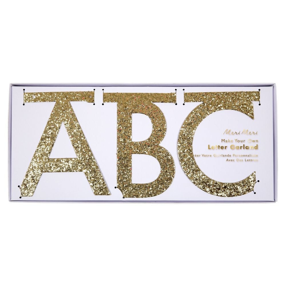 GOLD GLITTER LETTER GARLAND KIT Meri Meri Garlands & Banners Bonjour Fete - Party Supplies