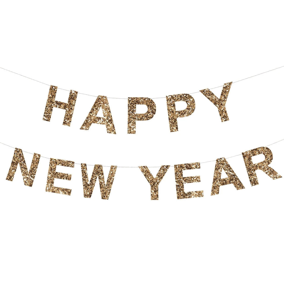 GOLD GLITTER HAPPY NEW YEAR GARLAND Meri Meri Bonjour Fete - Party Supplies