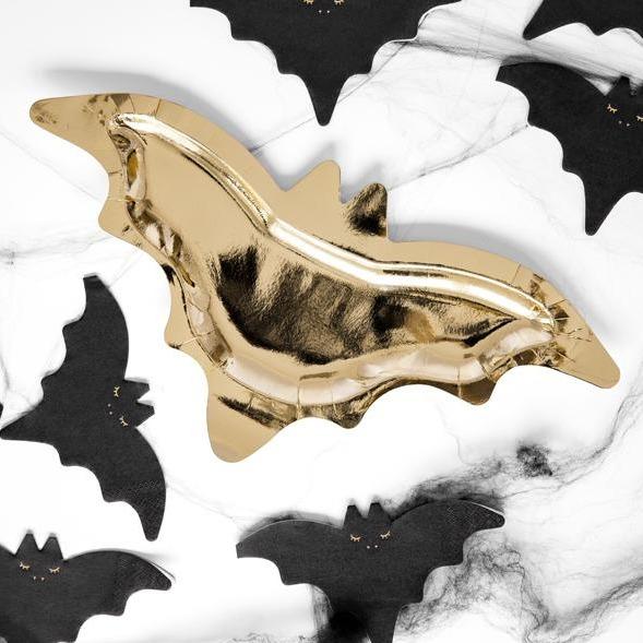 GOLD BAT PLATES Party Deco Halloween Tableware Bonjour Fete - Party Supplies