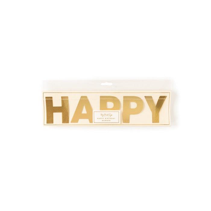 GOLD METALLIC HAPPY BIRTHDAY BANNER My Mind's Eye Garlands & Banners Bonjour Fete - Party Supplies