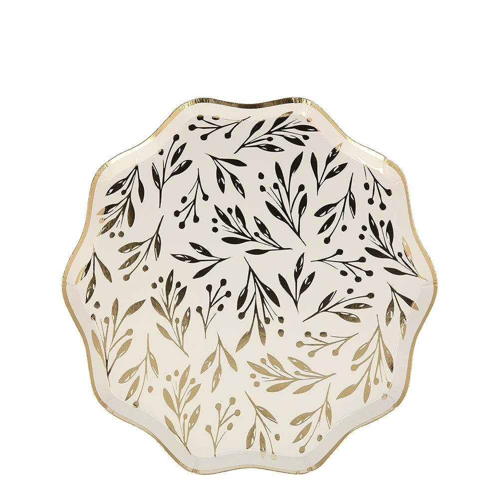 GOLD LEAF SIDE PLATES Meri Meri Plates Bonjour Fete - Party Supplies