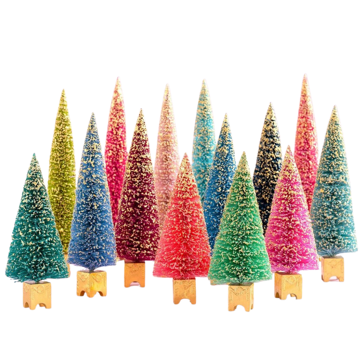 GLITTERVILLE FRENCH SISAL BOTTLE BRUSH CHRISTMAS TREE SET Glitterville Decorative Trees Bonjour Fete - Party Supplies