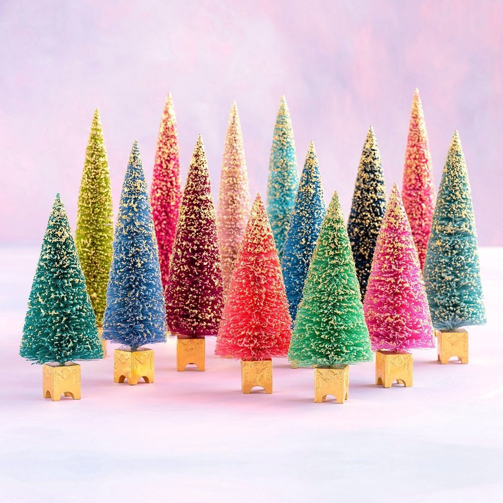 GLITTERVILLE FRENCH SISAL BOTTLE BRUSH CHRISTMAS TREE SET Glitterville Decorative Trees Bonjour Fete - Party Supplies