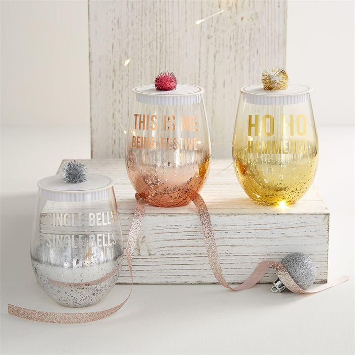 HOLIDAY WINE GLASS SILVER Mud Pie Christmas Tableware Bonjour Fete - Party Supplies