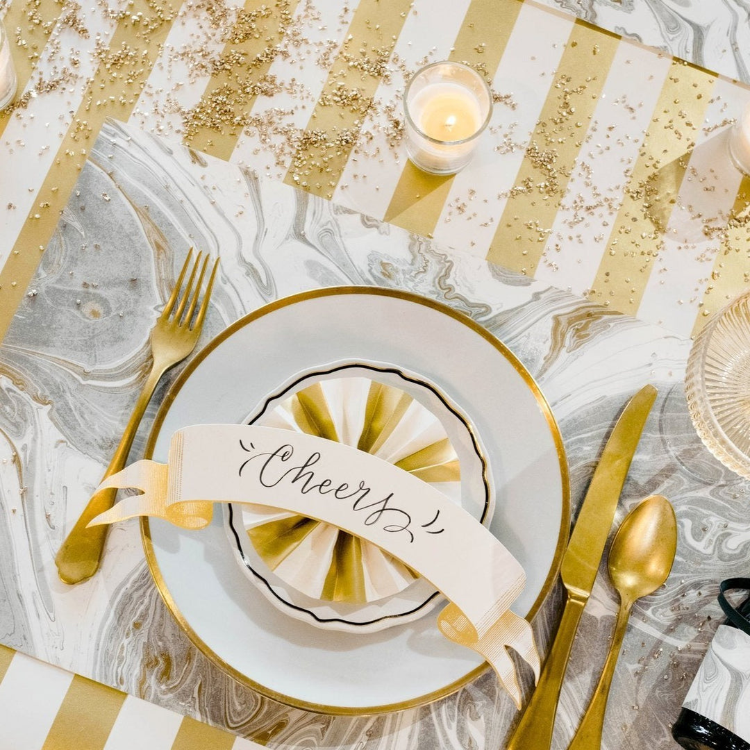GOLD TABLE BANNER PLACE CARDS Hester & Cook Place Cards Bonjour Fete - Party Supplies