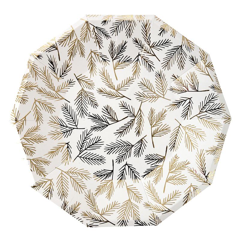 GOLD PINE PATTERNED PLATE Meri Meri Christmas Tableware Bonjour Fete - Party Supplies