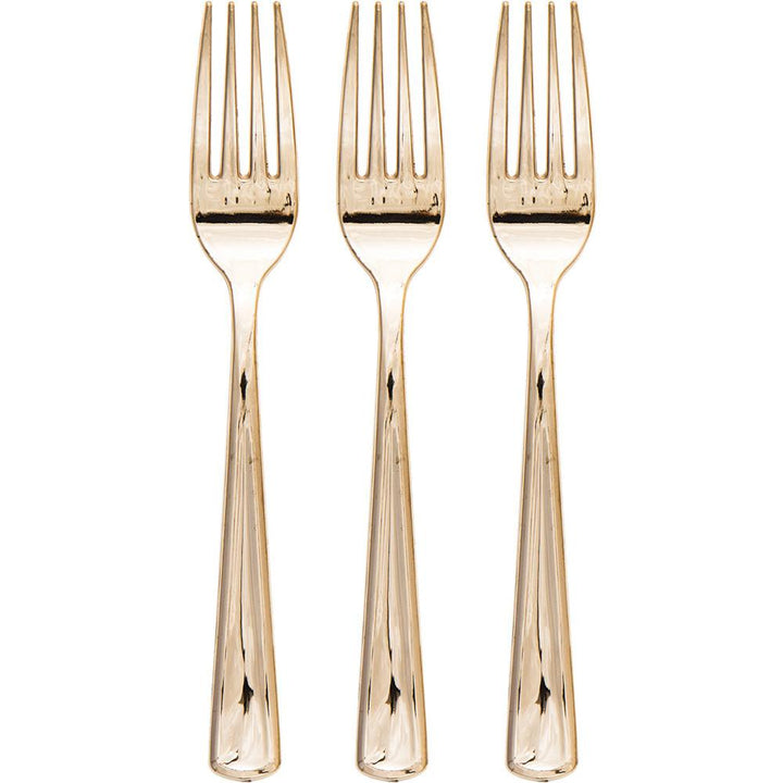 GOLD METALLIC PREMIUM CUTLERY Creative Converting Cutlery FORKS ONLY Bonjour Fete - Party Supplies