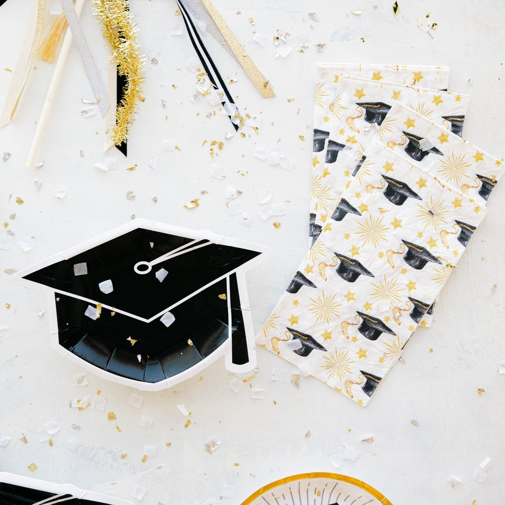 GRADUATION CAP GUEST TOWELS Sophistiplate Graduation Tableware Bonjour Fete - Party Supplies