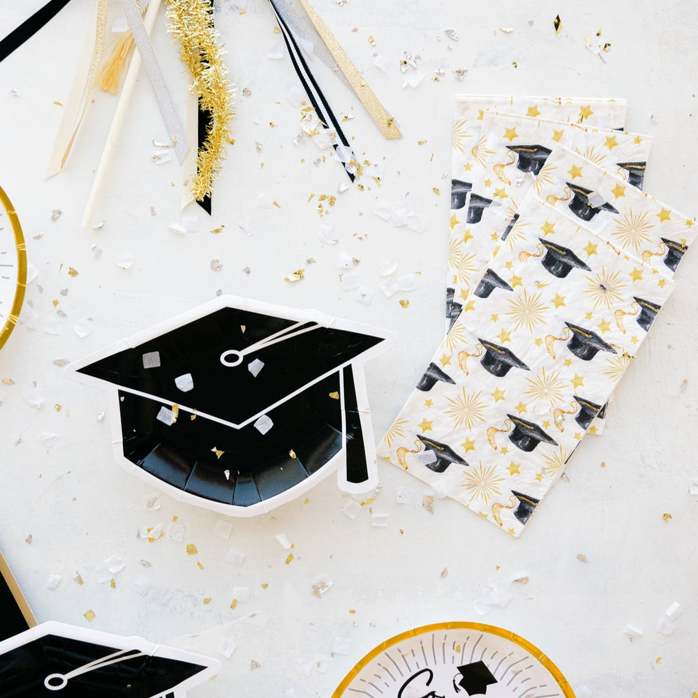 GRADUATION CAP SHAPED DESSERT PLATES Fun Express Graduation Bonjour Fete - Party Supplies
