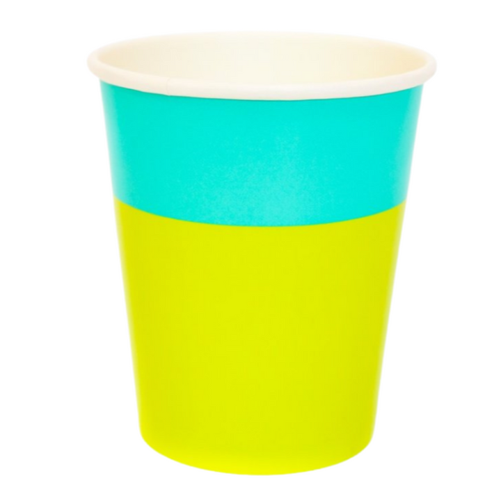 LIME & TURQUOISE COLOR BLOCKED CUPS Kailo Chic Cups Bonjour Fete - Party Supplies