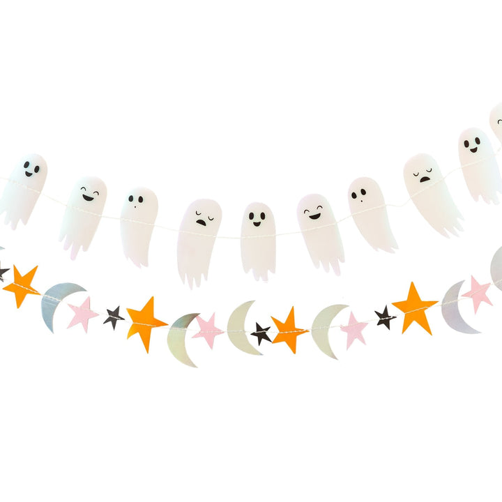 HAPPY HAUNTING IRIDESCENT MINI BANNER SET My Mind’s Eye Halloween Decor Bonjour Fete - Pastel Halloween Party Supplies