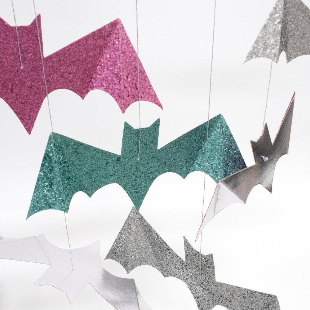 PASTEL HALLOWEEN GLITTER HANGING BATS Meri Meri Halloween Decor Bonjour Fete - Pastel Halloween Party Supplies