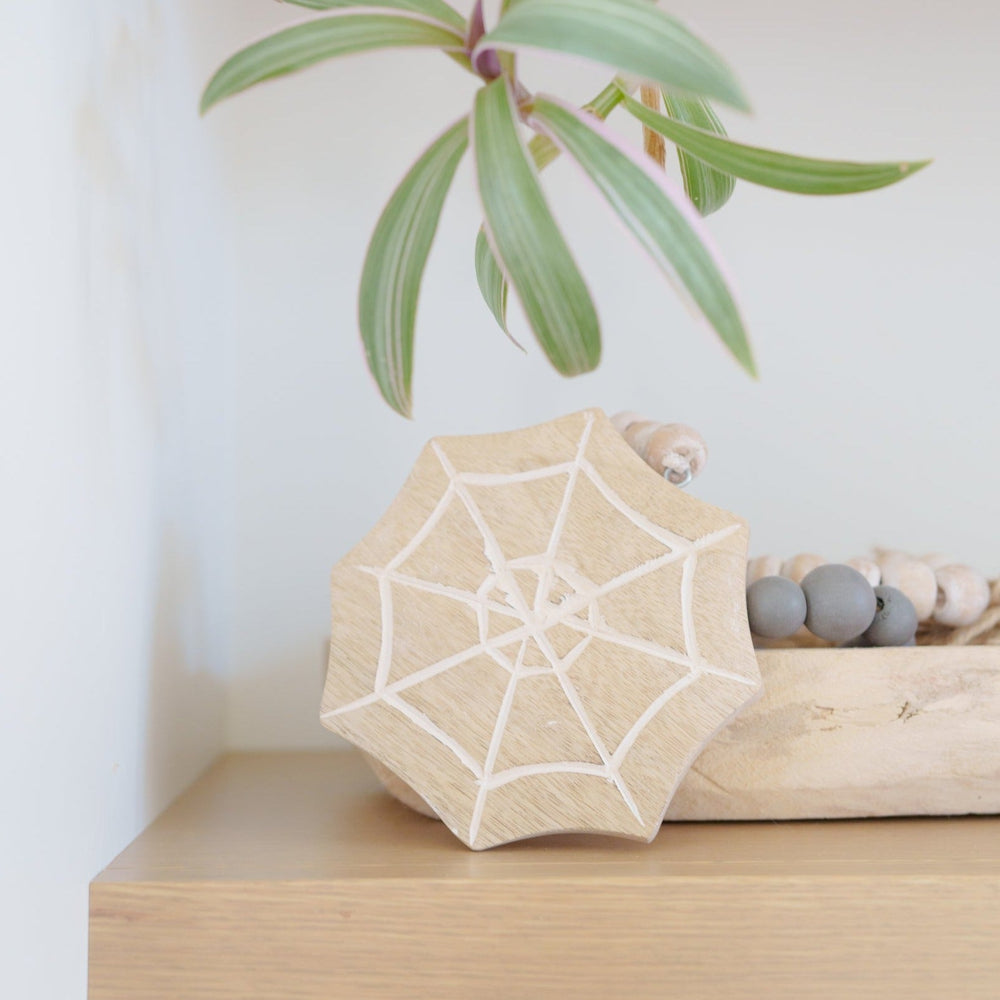 SPIDER WEB MANGO WOOD CHARM WITH BEADS Adams & Co. Halloween Home Decor Bonjour Fete - Party Supplies