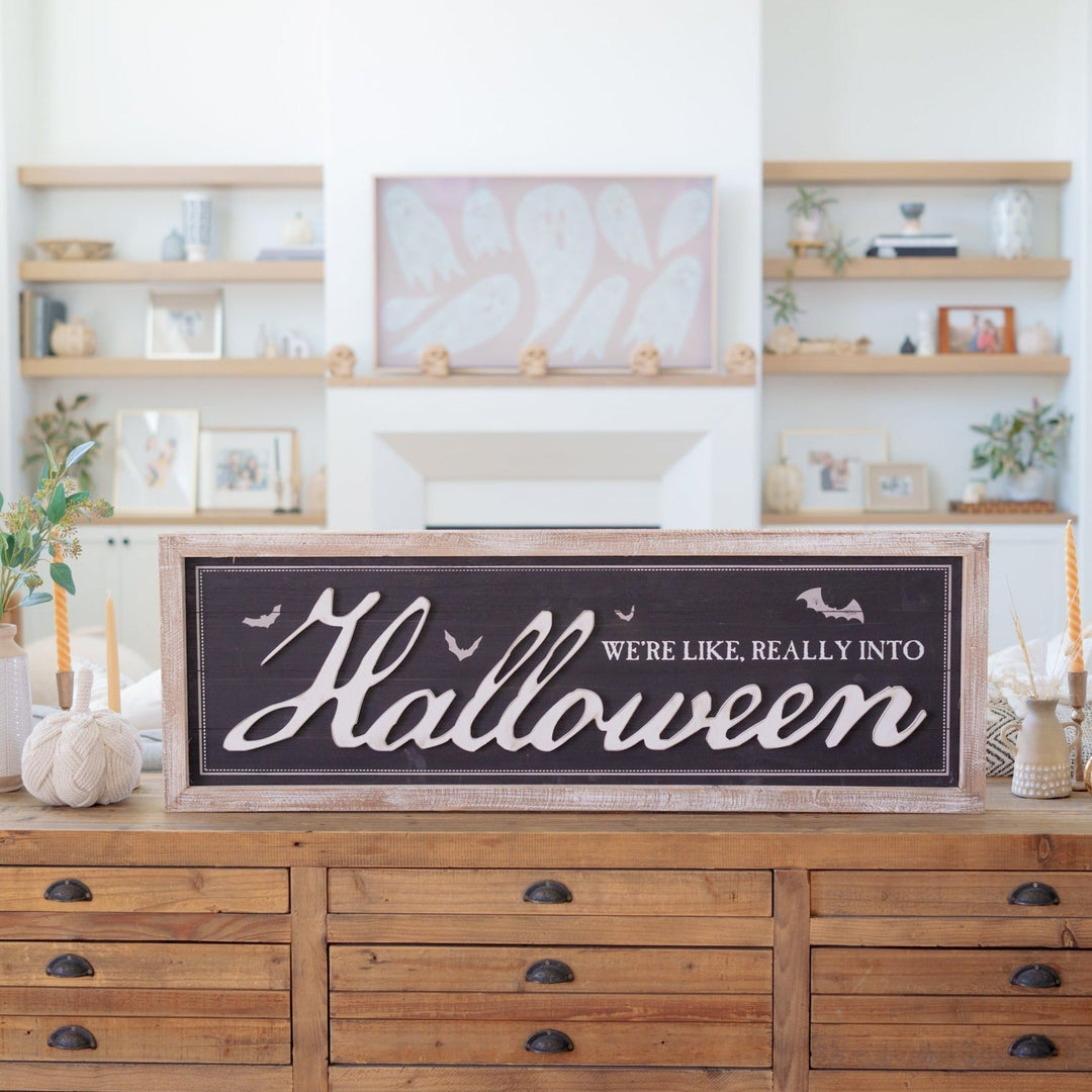 CHRISTMAS AND HALLOWEEN REVERSIBLE WOOD-FRAMED SIGN Adams & Co. Halloween Home Decor Bonjour Fete - Party Supplies