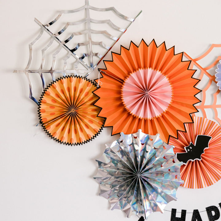 ORANGE & PINK HALLOWEEN PARTY FAN SET My Mind’s Eye Halloween Party Supplies Bonjour Fete - Party Supplies