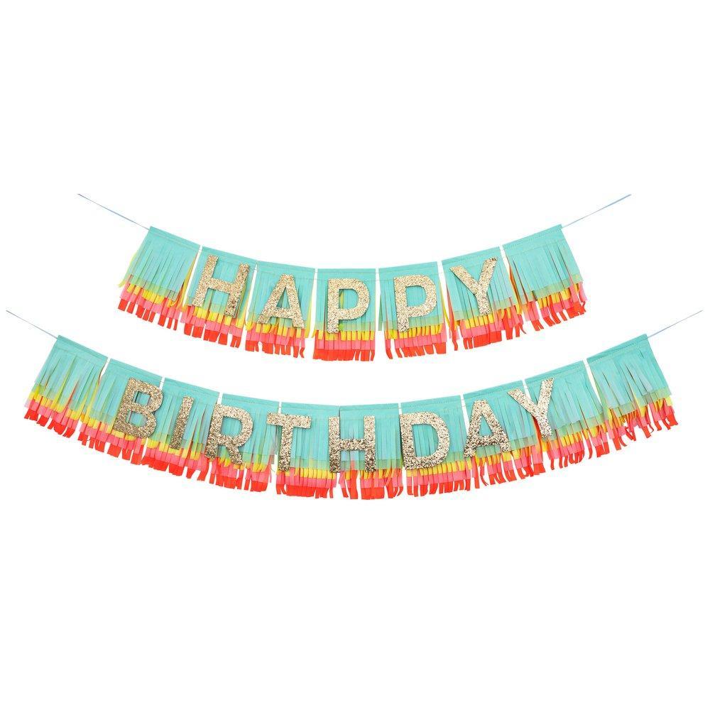 RAINBOW HAPPY BIRTHDAY FRINGE GARLAND Meri Meri Garlands & Banners Bonjour Fete - Party Supplies