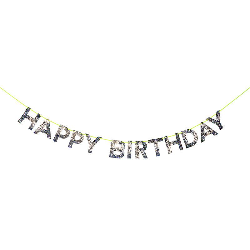 HAPPY BIRTHDAY SILVER SPARKLE GARLAND Meri Meri Garlands & Banners Bonjour Fete - Party Supplies