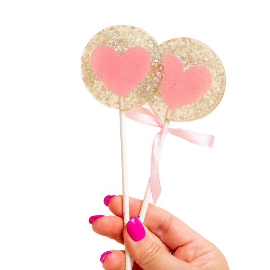 SILVER & PINK HEART LOLLIPOP - CHAMPAGNE Sweet Caroline Confections Candy Bonjour Fete - Party Supplies