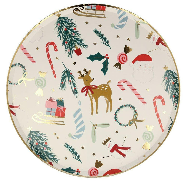 FESTIVE HOLIDAY PLATES Meri Meri Christmas Tableware LARGE/DINNER - 10.5" Bonjour Fete - Party Supplies