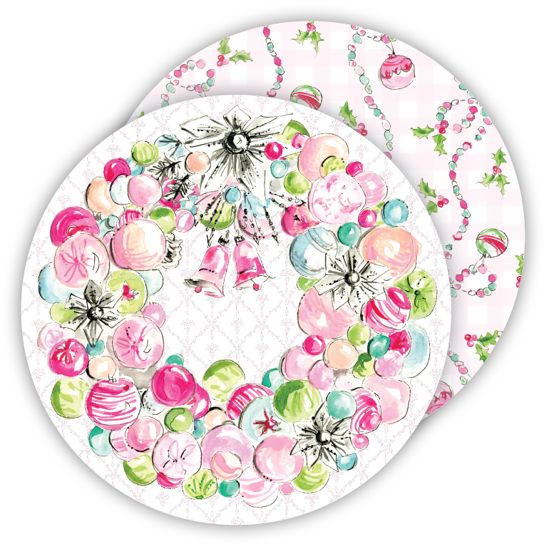HANDPAINTED VINTAGE ORNAMENT GARLAND WREATH PAPER COASTER Rosanne Beck Collections Christmas Holiday Party Supplies Bonjour Fete - Party Supplies