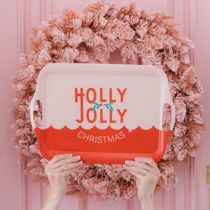 HOLLY JOLLY REUSABLE BAMBOO TRAY My Mind’s Eye Christmas Holiday Kitchen & Entertaining Bonjour Fete - Party Supplies