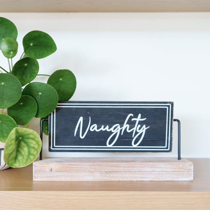 NAUGHTY NICE WOOD SIGN Adams & Co. Christmas Holiday Kitchen & Entertaining Bonjour Fete - Party Supplies